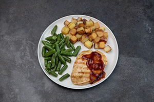 BBQ Chicken, Potatoes and Seasoned Vegetables